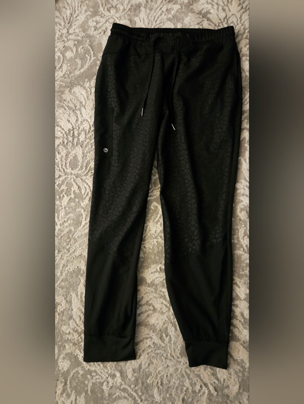 Womens Barco Uniform Scrubs Black Tonal-Pattern Jogger Pants Size Medium